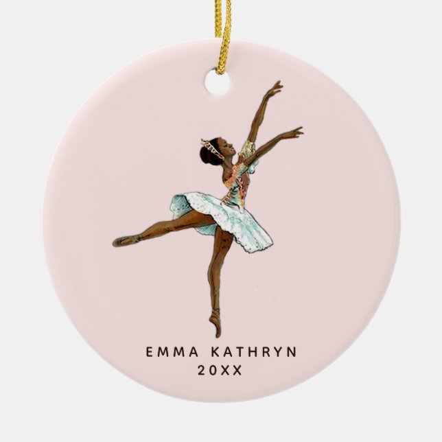 Black Ballerina Personalised Nutcracker Ballet Ceramic Tree Decoration (Front)