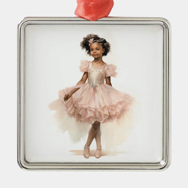 Black Ballerina, Pink Tutu, Pink Headband Metal Tree Decoration (Front)