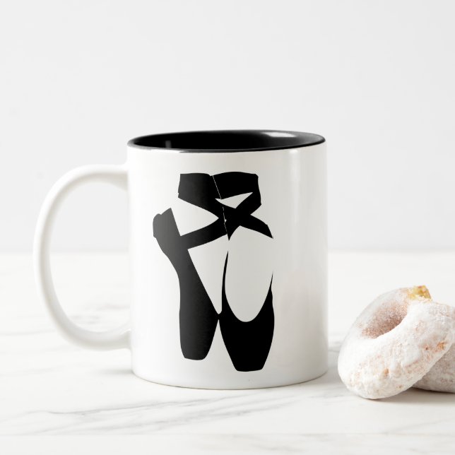 Black ballet  pointe shoes Two-Tone coffee mug (With Donut)
