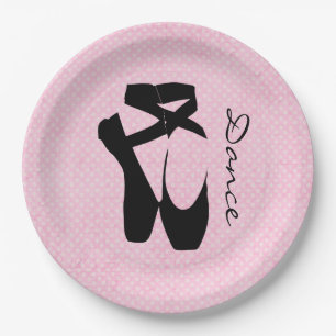 Black Ballet Shoes En Pointe Paper Plate