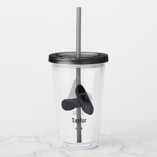 Black Ballet Shoes with Name Personalised Acrylic Tumbler (Front)