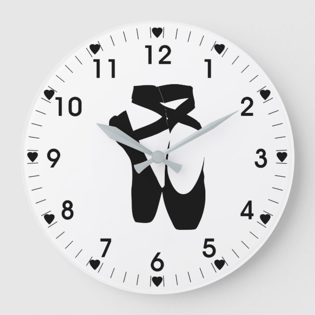 Black Ballet Slippers Large Clock (Front)