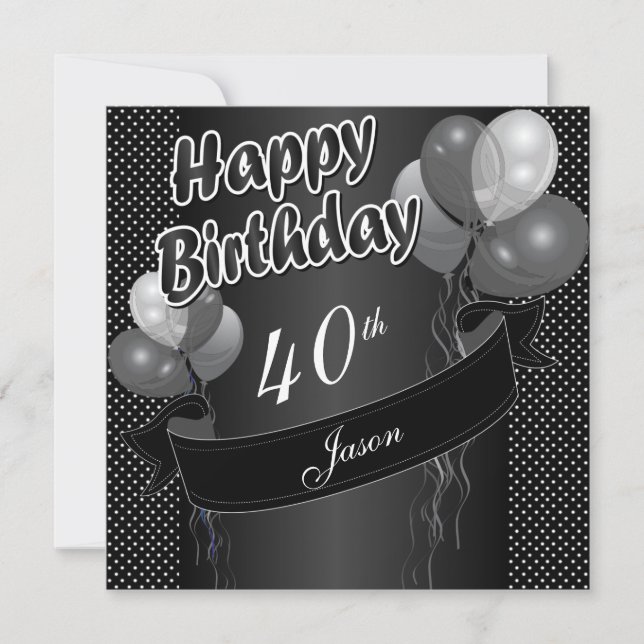 Black Balloon 40th Birthday Invitation (Front)
