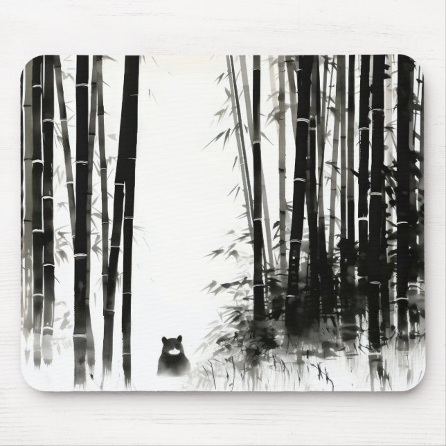 Black Bamboo Forest Ink Painting Mouse Pad (Front)