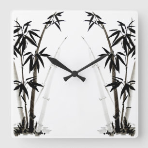 Black Bamboo - Ink Square Wall Clock