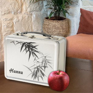 Black Bamboo Twig Metal Lunch Box