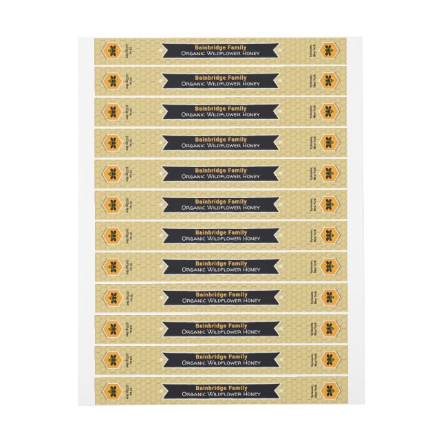 Black Banner Golden Honey Jar Lid Security Label (Sheet)