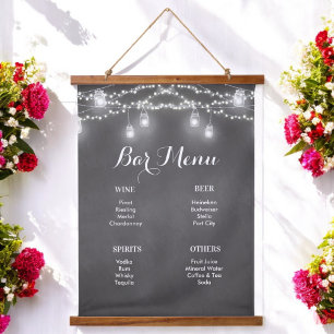 Black Bar Menu Mason Jar Wedding Hanging Tapestry