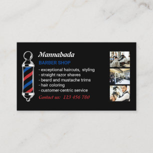 Black Barber Pole Salon Photo Business Card