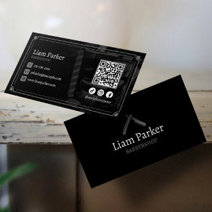 Black Barbershop Chair Social media QR Code Business Card