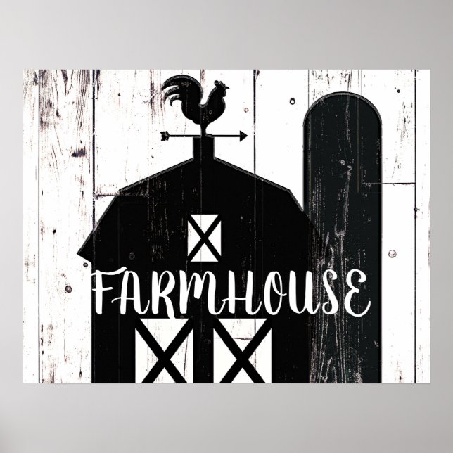 Black Barn White Wood Rustic Farmhouse Country Art Poster (Front)