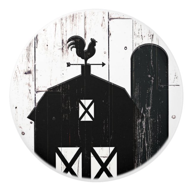 Black Barn White Wood Rustic Farmhouse Country Ceramic Knob (Front)