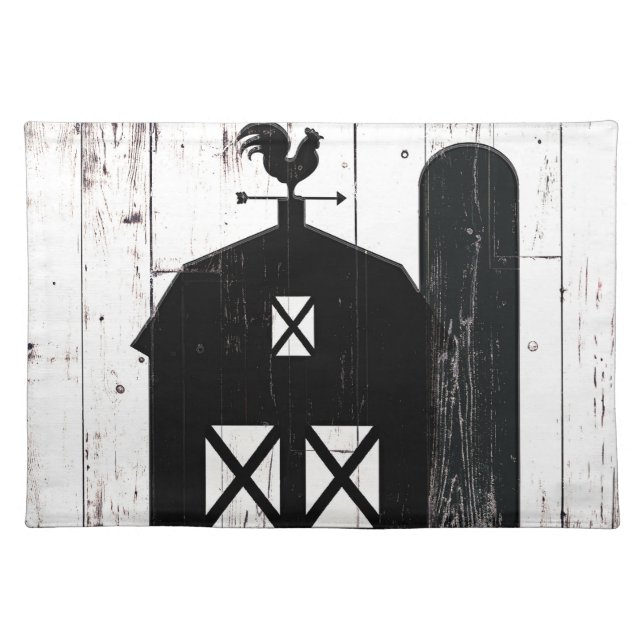 Black Barn White Wood Rustic Farmhouse Country Placemat (Front)