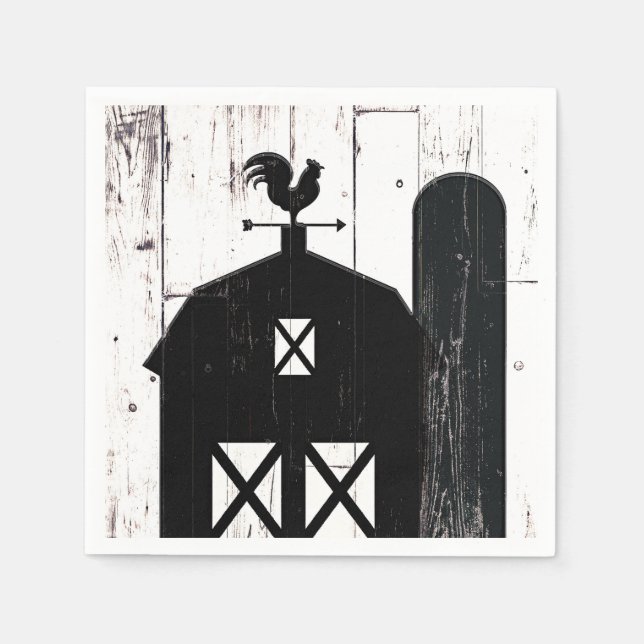 Black Barn White Wood Rustic Farmhouse Wedding Napkin (Front)