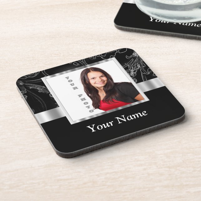 Black baroque instagram template coaster (Left Side)