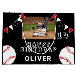 Black Baseball Ball Bunting Flags Photo Birthday Large Gift Bag