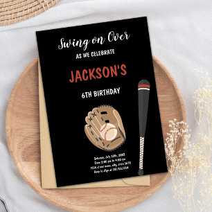 Black Baseball Birthday Invitation