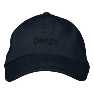 Black baseball cap featuring the word "Design"