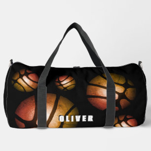 Black Basketball Ball Metallic Pattern Sports Name Duffle Bag