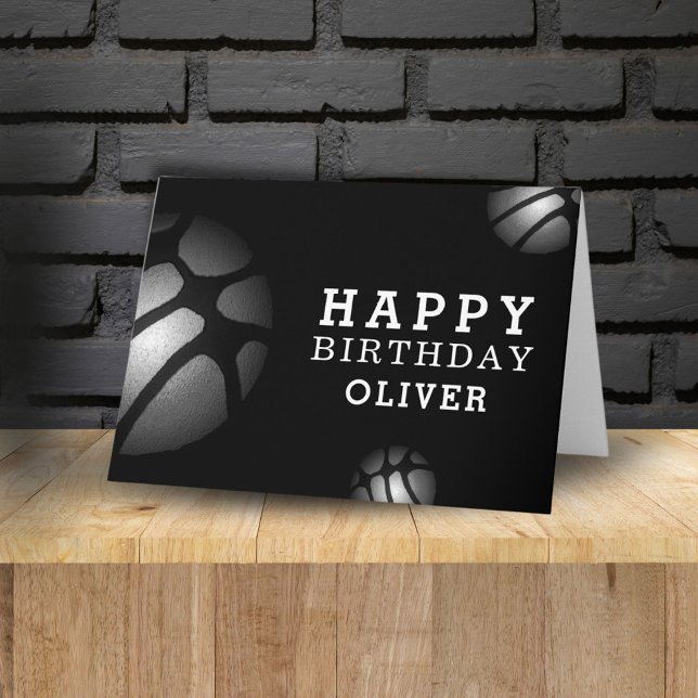 Black Basketball Balls Sports Happy Birthday Kids Card (Creator Uploaded)