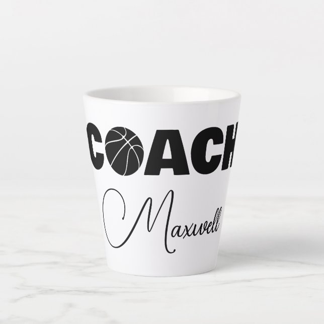 Black Basketball Coach Latte Mug (Front)