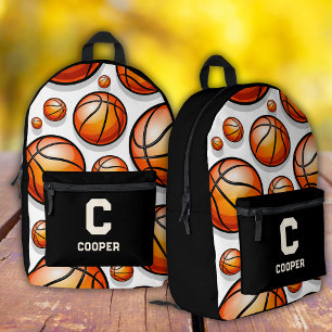 Black basketball pattern printed backpack