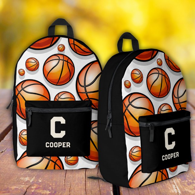 Black basketball pattern  printed backpack (Creator Uploaded)