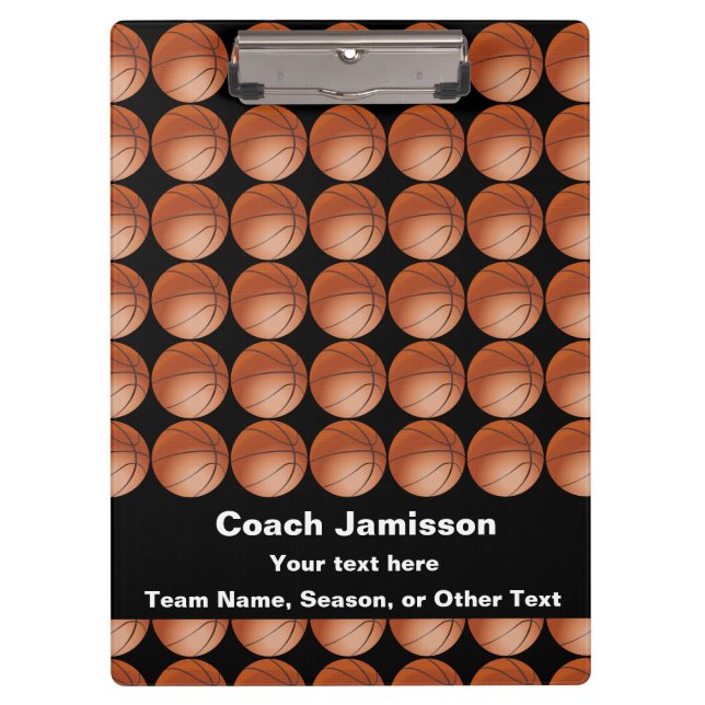 Black, Basketball Pattern, Thank You Coach Clipboard (Front)