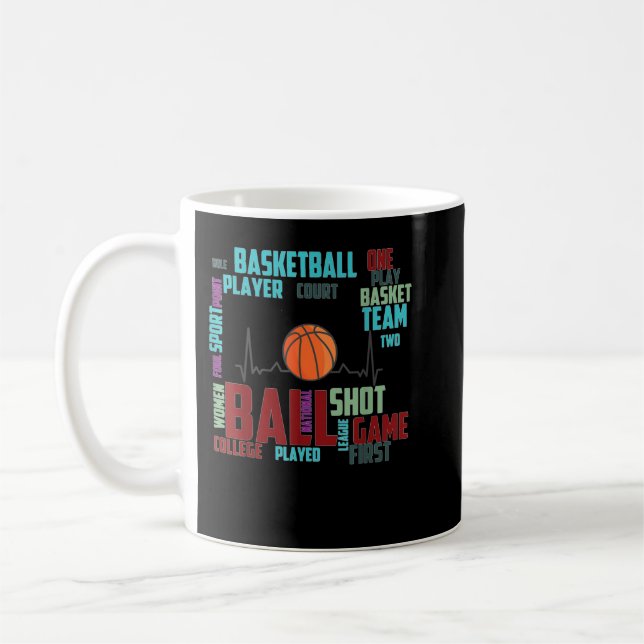Black Basketball Stuff Coach Player Team Red Heart Coffee Mug (Left)