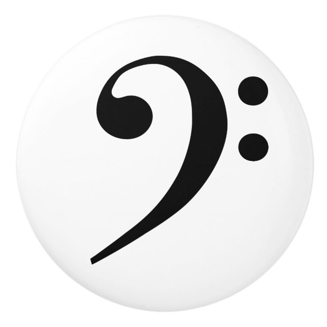 Black Bass Clef Music Symbol Notation Ceramic Knob (Front)