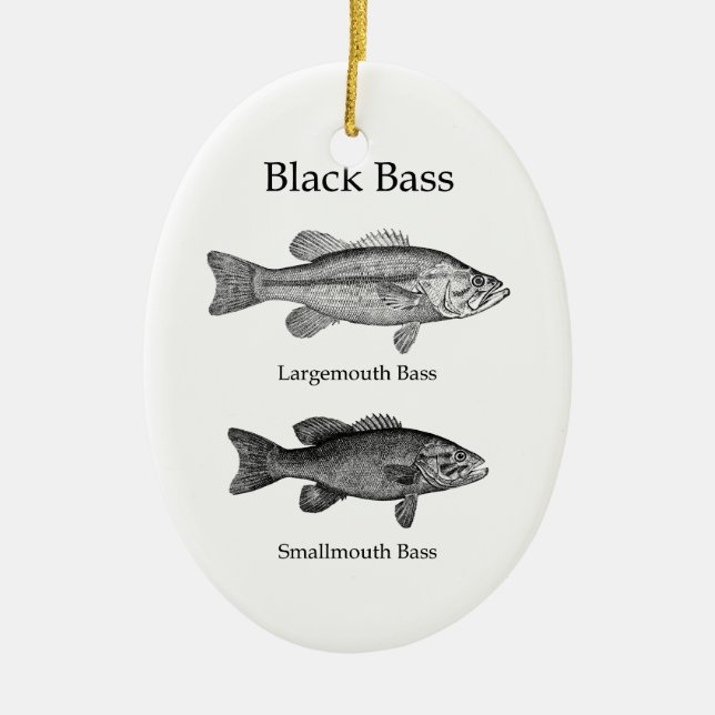 Black Bass (line art) Ceramic Tree Decoration (Front)