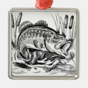 Black bass metal tree decoration
