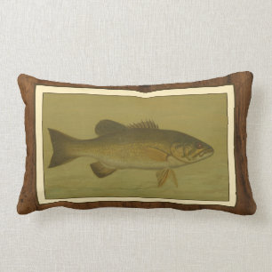 Black Bass on a Green Background Lumbar Cushion