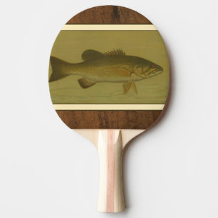 Black Bass on a Green Background Ping Pong Paddle