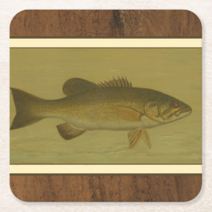 Black Bass on a Green Background Square Paper Coaster