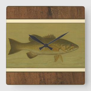 Black Bass on a Green Background Square Wall Clock