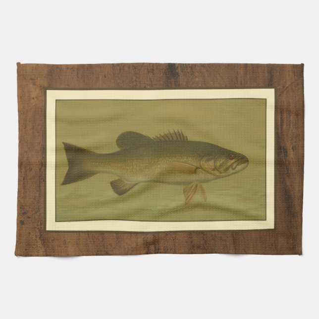Black Bass on a Green Background Tea Towel (Horizontal)