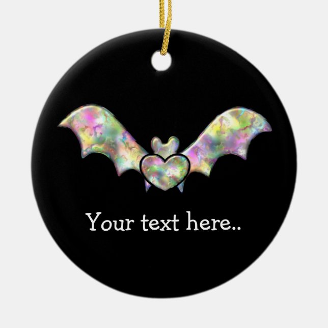 Black Bat and Heart Personalised Halloween Bat Ceramic Tree Decoration (Front)