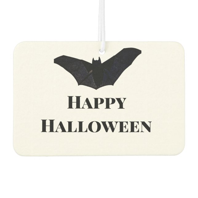 Black bat happy Halloween add name text witches  Car Air Freshener (Front)