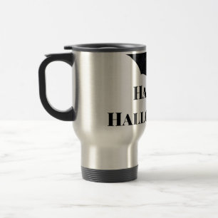 Black bat happy Halloween add name text witches Travel Mug