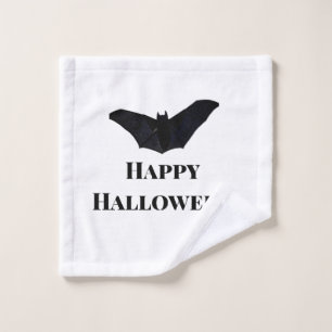 Black bat happy Halloween add name text witches Wash Cloth
