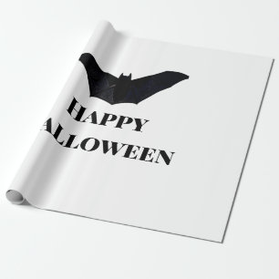 Black bat happy Halloween add name text witches  Wrapping Paper