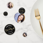 Black Bat Mitzvah 3 Photo Gold Foil Glitter Script Confetti<br><div class="desc">Add some extra style to your favourite Bat Mitzvah’s celebration party with this customisable photo table confetti! Sparkly gold faux foil handwritten script, Star of David, tiny confetti glitter dots and bold white sans serif typography against a sophisticated, dramatic black background on one side mix with your Bat Mitzvah’s photos...</div>