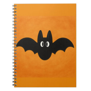 Black Bat on Orange Background Photo Notebook