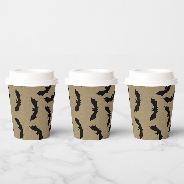 Black Bat Rustic Kraft Halloween Party Paper Cups (Multi)