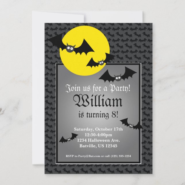 Black Bat Spooky Halloween Birthday Party Invite (Front)