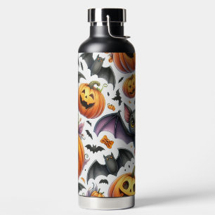 BLACK BATS AND ORANGE HALLOWEEN PUMPKINS WATER BOTTLE