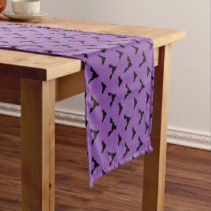 black bats halloween purple short table runner
