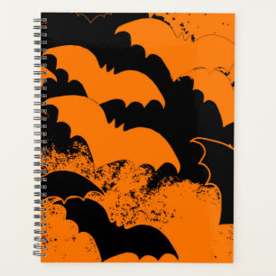 Black Bats In Flight Orange Planner