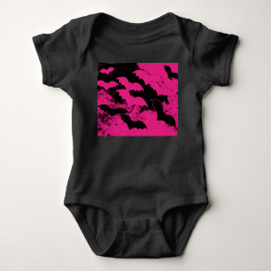 Black Bats In Flight Pink Baby Bodysuit
